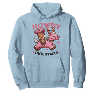 Howdy Christmas Hoodie Funny Gingerbread Cowboy Riding Reindeer Gift For Girl TS12 Light Blue Print Your Wear