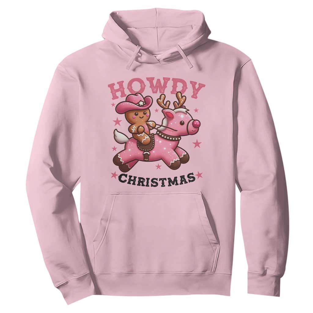 Howdy Christmas Hoodie Funny Gingerbread Cowboy Riding Reindeer Gift For Girl TS12 Light Pink Print Your Wear
