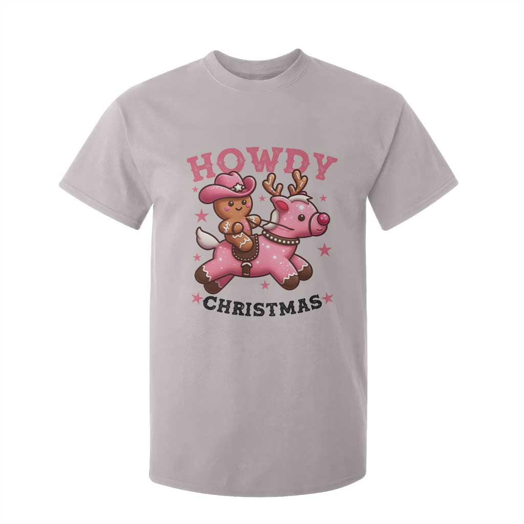 Howdy Christmas T Shirt For Kid Funny Gingerbread Cowboy Riding Reindeer Gift For Girl TS12 Ice Gray Print Your Wear