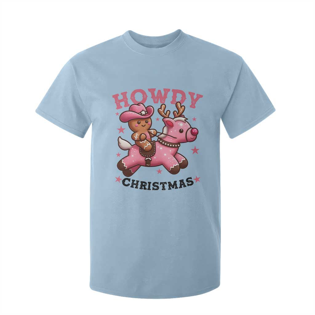 Howdy Christmas T Shirt For Kid Funny Gingerbread Cowboy Riding Reindeer Gift For Girl TS12 Light Blue Print Your Wear