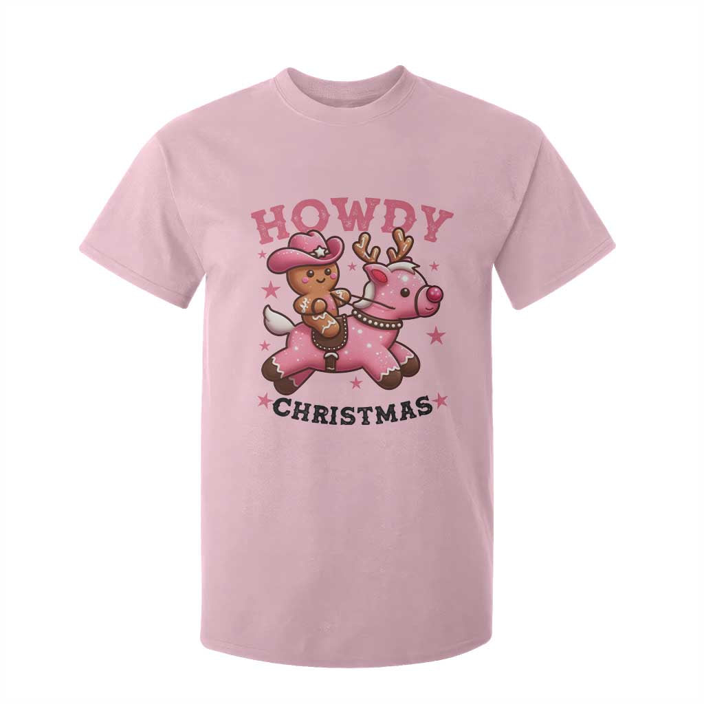 Howdy Christmas T Shirt For Kid Funny Gingerbread Cowboy Riding Reindeer Gift For Girl TS12 Light Pink Print Your Wear