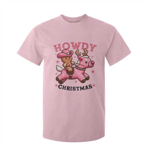 Howdy Christmas T Shirt For Kid Funny Gingerbread Cowboy Riding Reindeer Gift For Girl TS12 Light Pink Print Your Wear