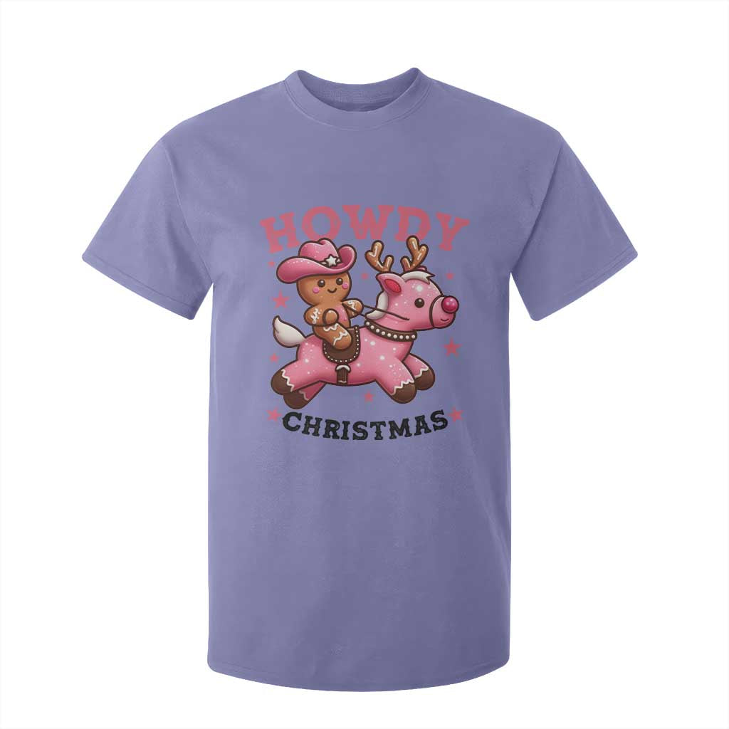 Howdy Christmas T Shirt For Kid Funny Gingerbread Cowboy Riding Reindeer Gift For Girl TS12 Violet Print Your Wear