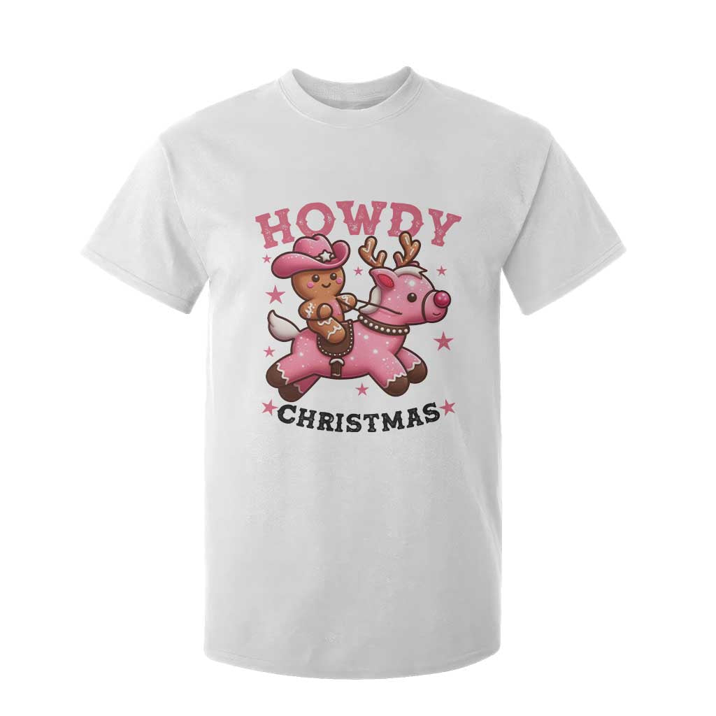 Howdy Christmas T Shirt For Kid Funny Gingerbread Cowboy Riding Reindeer Gift For Girl TS12 White Print Your Wear