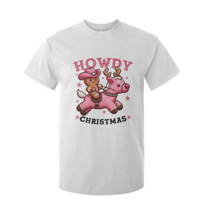 Howdy Christmas T Shirt For Kid Funny Gingerbread Cowboy Riding Reindeer Gift For Girl TS12 White Print Your Wear