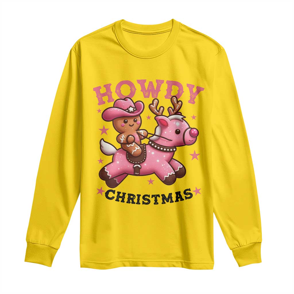 Howdy Christmas Long Sleeve Shirt Funny Gingerbread Cowboy Riding Reindeer Gift For Girl TS12 Daisy Print Your Wear