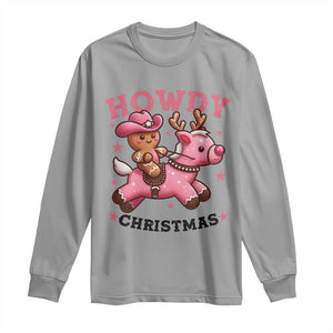 Howdy Christmas Long Sleeve Shirt Funny Gingerbread Cowboy Riding Reindeer Gift For Girl TS12 Sport Gray Print Your Wear
