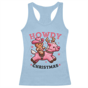 Howdy Christmas Racerback Tank Top Funny Gingerbread Cowboy Riding Reindeer Gift For Girl TS12 Light Blue Print Your Wear