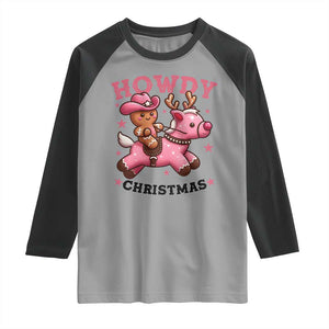 Howdy Christmas Raglan Shirt Funny Gingerbread Cowboy Riding Reindeer Gift For Girl TS12 Sport Gray Black Print Your Wear