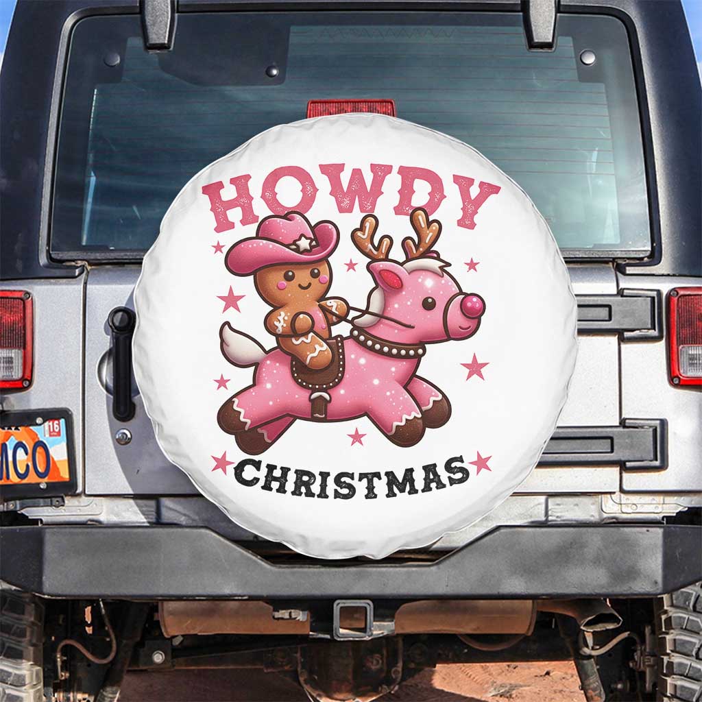 Howdy Christmas Spare Tire Cover Funny Gingerbread Cowboy Riding Reindeer Gift For Girl TS12 No hole White Print Your Wear