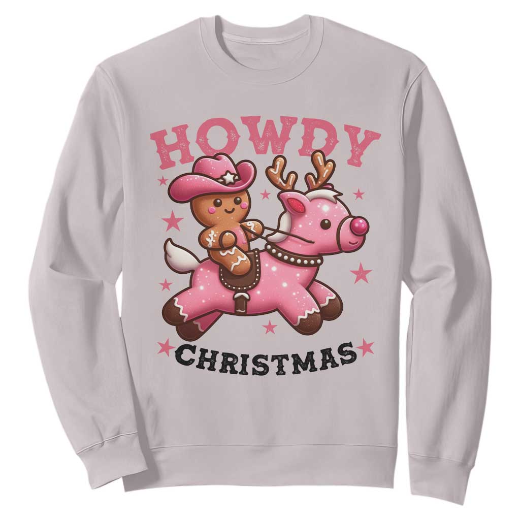 Howdy Christmas Sweatshirt Funny Gingerbread Cowboy Riding Reindeer Gift For Girl TS12 Ice Gray Print Your Wear