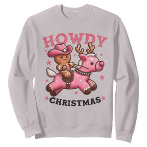 Howdy Christmas Sweatshirt Funny Gingerbread Cowboy Riding Reindeer Gift For Girl TS12 Ice Gray Print Your Wear