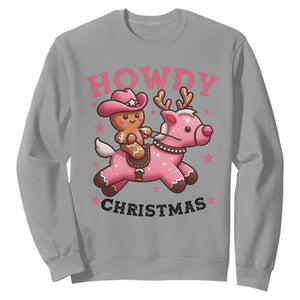Howdy Christmas Sweatshirt Funny Gingerbread Cowboy Riding Reindeer Gift For Girl TS12 Sport Gray Print Your Wear