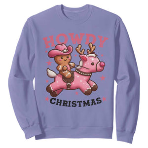 Howdy Christmas Sweatshirt Funny Gingerbread Cowboy Riding Reindeer Gift For Girl TS12 Violet Print Your Wear