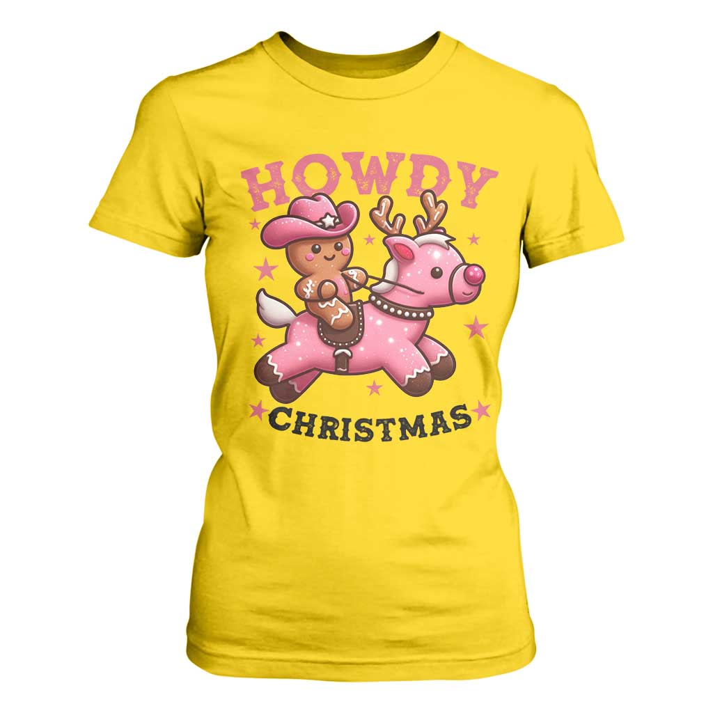 Howdy Christmas T Shirt For Women Funny Gingerbread Cowboy Riding Reindeer Gift For Girl TS12 Daisy Print Your Wear