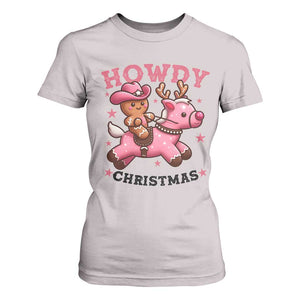 Howdy Christmas T Shirt For Women Funny Gingerbread Cowboy Riding Reindeer Gift For Girl TS12 Ice Gray Print Your Wear