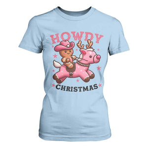 Howdy Christmas T Shirt For Women Funny Gingerbread Cowboy Riding Reindeer Gift For Girl TS12 Light Blue Print Your Wear