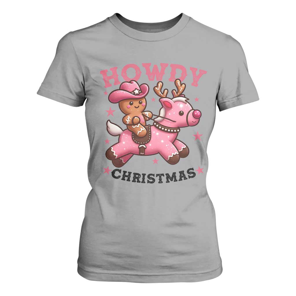 Howdy Christmas T Shirt For Women Funny Gingerbread Cowboy Riding Reindeer Gift For Girl TS12 Sport Gray Print Your Wear