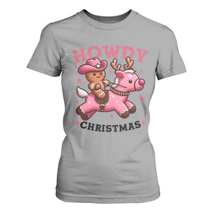 Howdy Christmas T Shirt For Women Funny Gingerbread Cowboy Riding Reindeer Gift For Girl TS12 Sport Gray Print Your Wear