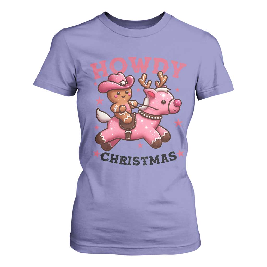 Howdy Christmas T Shirt For Women Funny Gingerbread Cowboy Riding Reindeer Gift For Girl TS12 Violet Print Your Wear