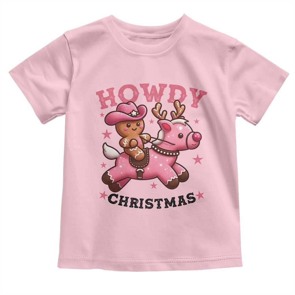 Howdy Christmas Toddler T Shirt Funny Gingerbread Cowboy Riding Reindeer Gift For Girl TS12 Light Pink Print Your Wear