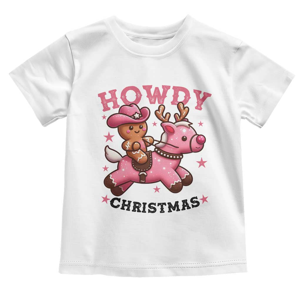 Howdy Christmas Toddler T Shirt Funny Gingerbread Cowboy Riding Reindeer Gift For Girl TS12 White Print Your Wear