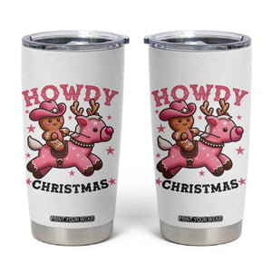 Howdy Christmas Tumbler Cup Funny Gingerbread Cowboy Riding Reindeer Gift For Girl TS12 White Print Your Wear