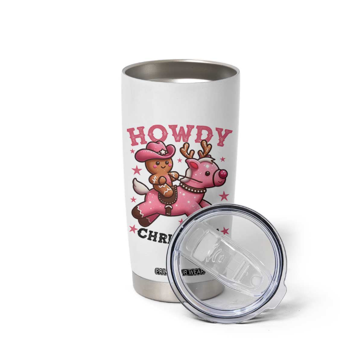 Howdy Christmas Tumbler Cup Funny Gingerbread Cowboy Riding Reindeer Gift For Girl TS12 Print Your Wear