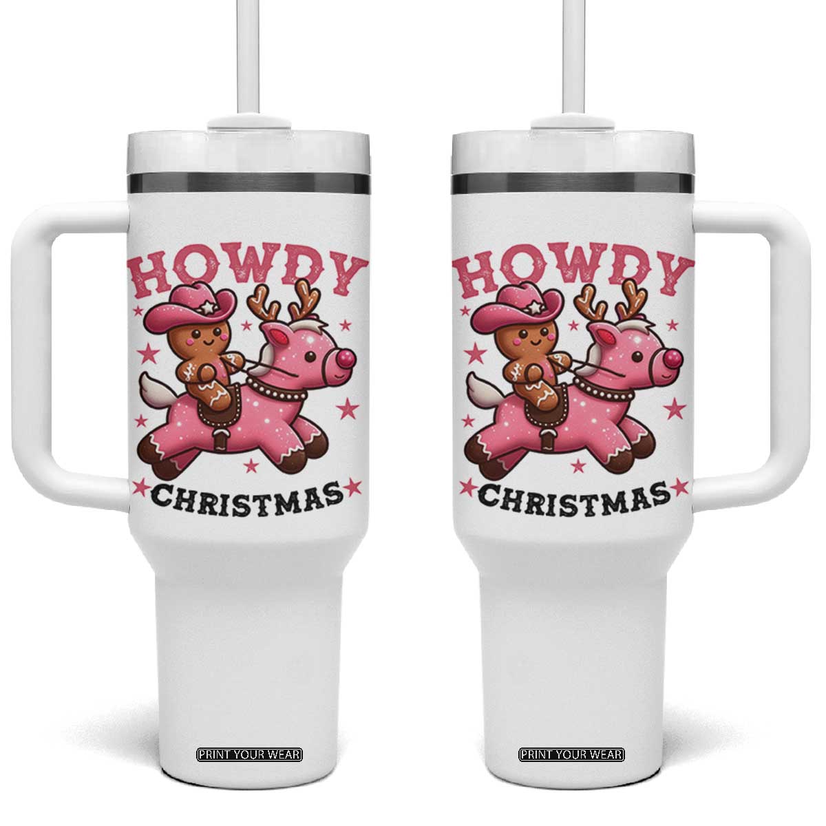 Howdy Christmas Tumbler With Handle Funny Gingerbread Cowboy Riding Reindeer Gift For Girl TS12 One Size: 40 oz White Print Your Wear