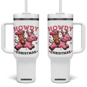 Howdy Christmas Tumbler With Handle Funny Gingerbread Cowboy Riding Reindeer Gift For Girl TS12 One Size: 40 oz White Print Your Wear
