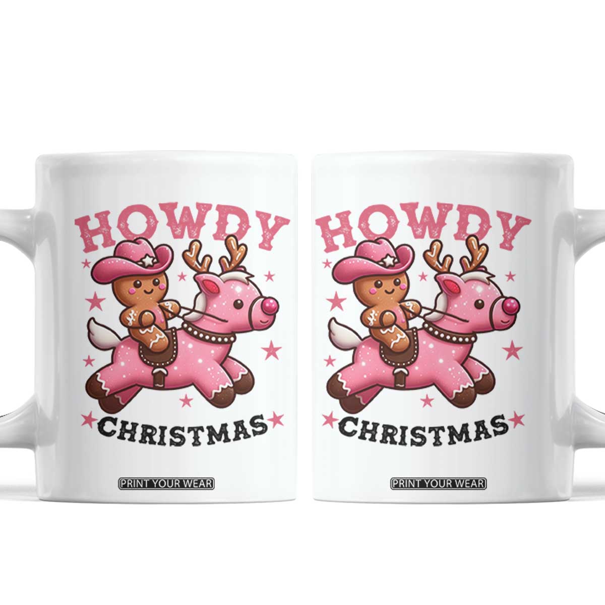 Howdy Christmas Coffee Mug Funny Gingerbread Cowboy Riding Reindeer Gift For Girl TS12 White Print Your Wear