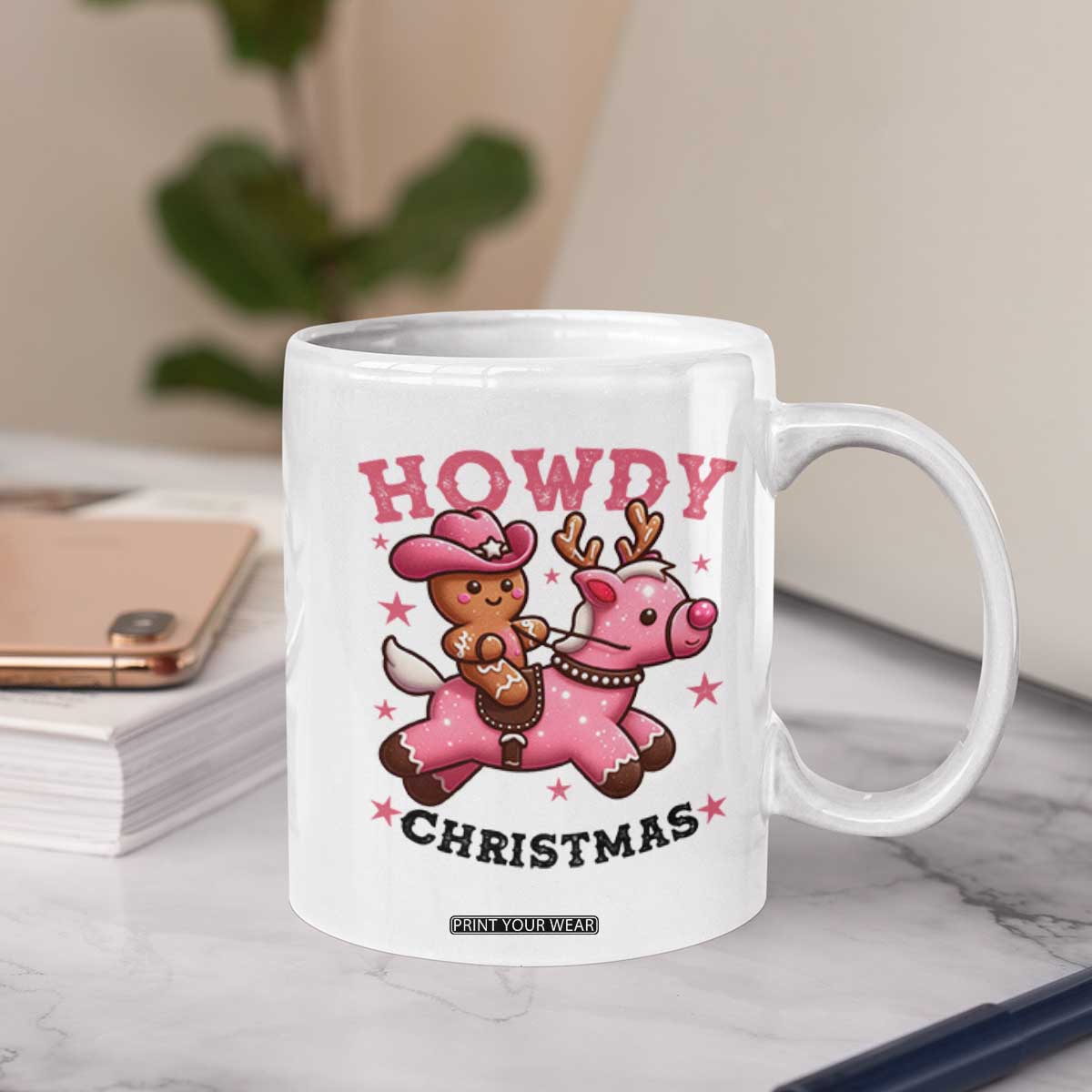 Howdy Christmas Coffee Mug Funny Gingerbread Cowboy Riding Reindeer Gift For Girl TS12 Print Your Wear