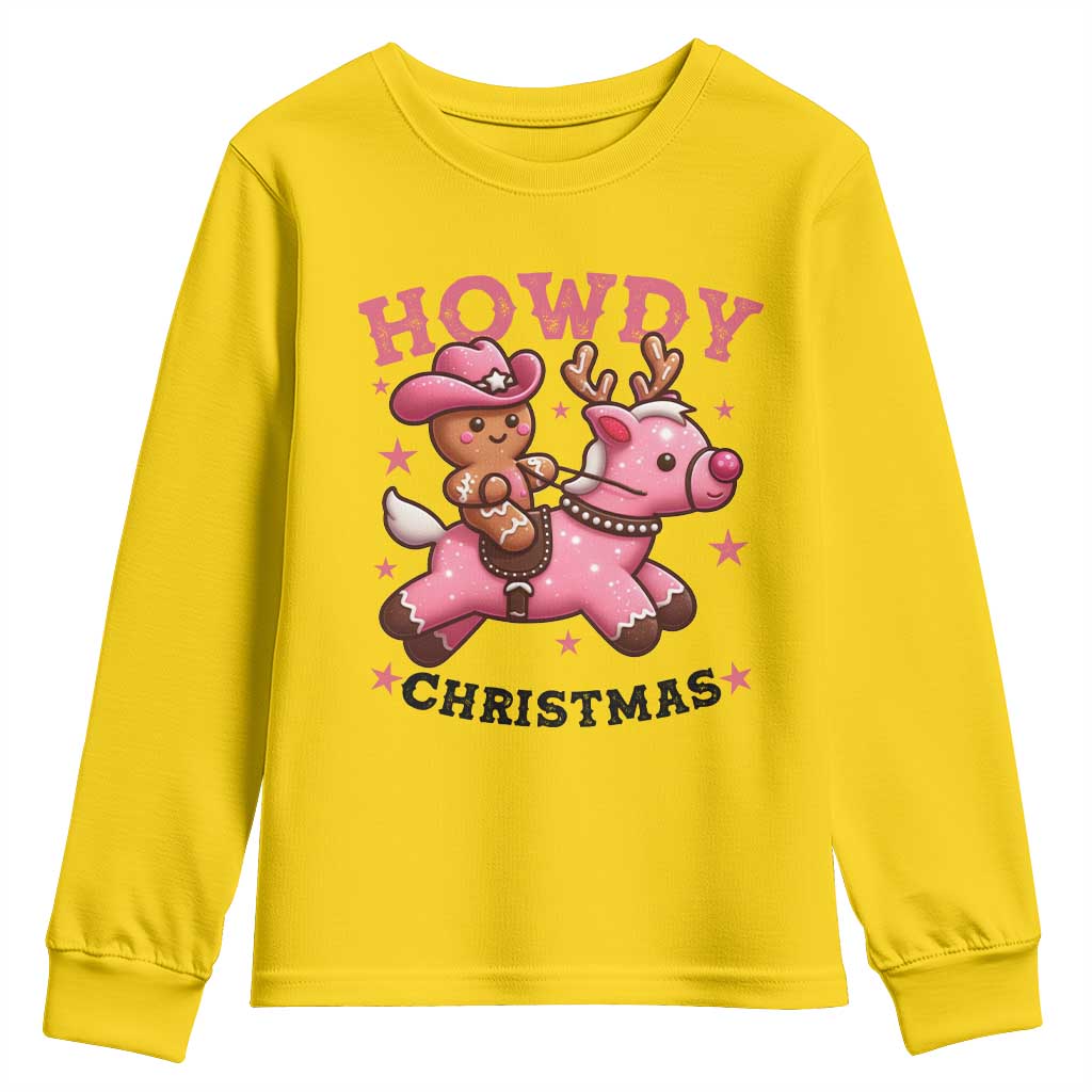 Howdy Christmas Youth Sweatshirt Funny Gingerbread Cowboy Riding Reindeer Gift For Girl TS12 Daisy Print Your Wear