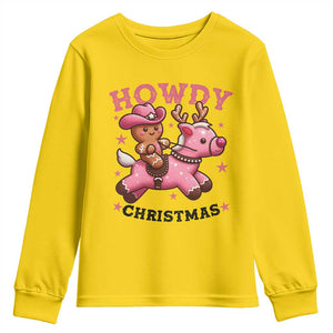 Howdy Christmas Youth Sweatshirt Funny Gingerbread Cowboy Riding Reindeer Gift For Girl TS12 Daisy Print Your Wear