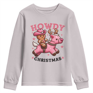 Howdy Christmas Youth Sweatshirt Funny Gingerbread Cowboy Riding Reindeer Gift For Girl TS12 Ice Gray Print Your Wear