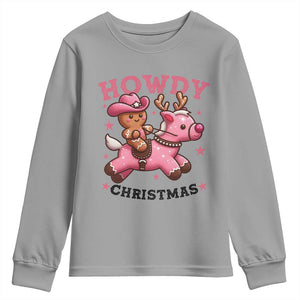 Howdy Christmas Youth Sweatshirt Funny Gingerbread Cowboy Riding Reindeer Gift For Girl TS12 Sport Gray Print Your Wear