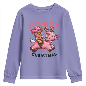Howdy Christmas Youth Sweatshirt Funny Gingerbread Cowboy Riding Reindeer Gift For Girl TS12 Violet Print Your Wear