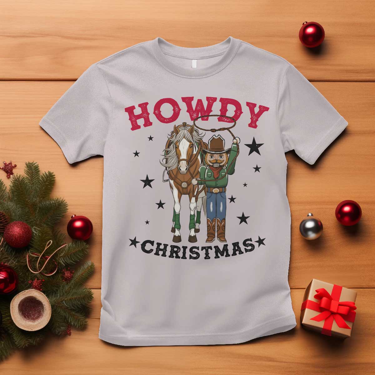 Funny Nutcracker Cowboy Howdy Christmas T Shirt Western Holiday Gift TS12 Ice Gray Print Your Wear