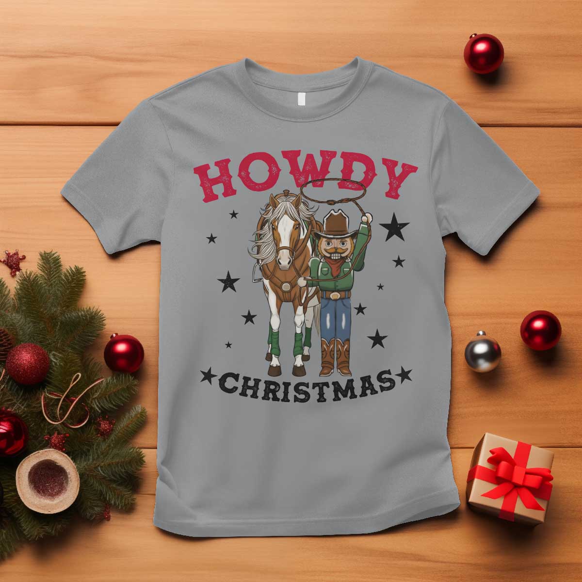 Funny Nutcracker Cowboy Howdy Christmas T Shirt Western Holiday Gift TS12 Sport Gray Print Your Wear