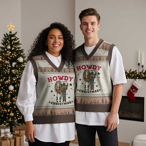 Funny Nutcracker Cowboy Howdy Xmas V-Neck Knit Sweater Vest Western Holiday Gift TS12 Mocha Mousse Print Your Wear