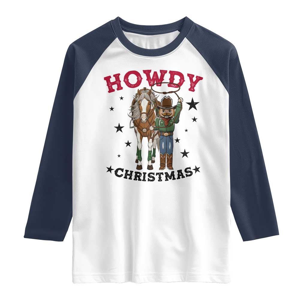 Funny Nutcracker Cowboy Howdy Christmas Raglan Shirt Western Holiday Gift TS12 White Navy Print Your Wear