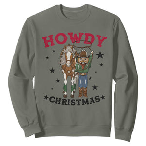 Funny Nutcracker Cowboy Howdy Christmas Sweatshirt Western Holiday Gift TS12 Military Green Print Your Wear