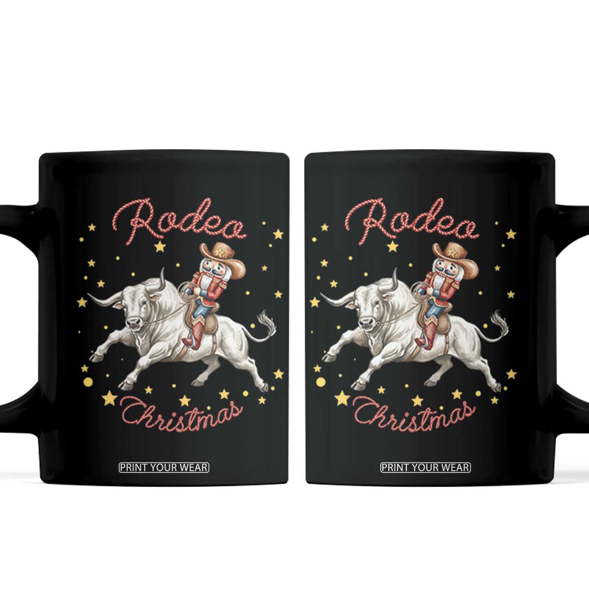 Funny Nutcracker Bull Riding Rodeo Christmas Coffee Mug Western Holiday Gift TS12 Black Print Your Wear