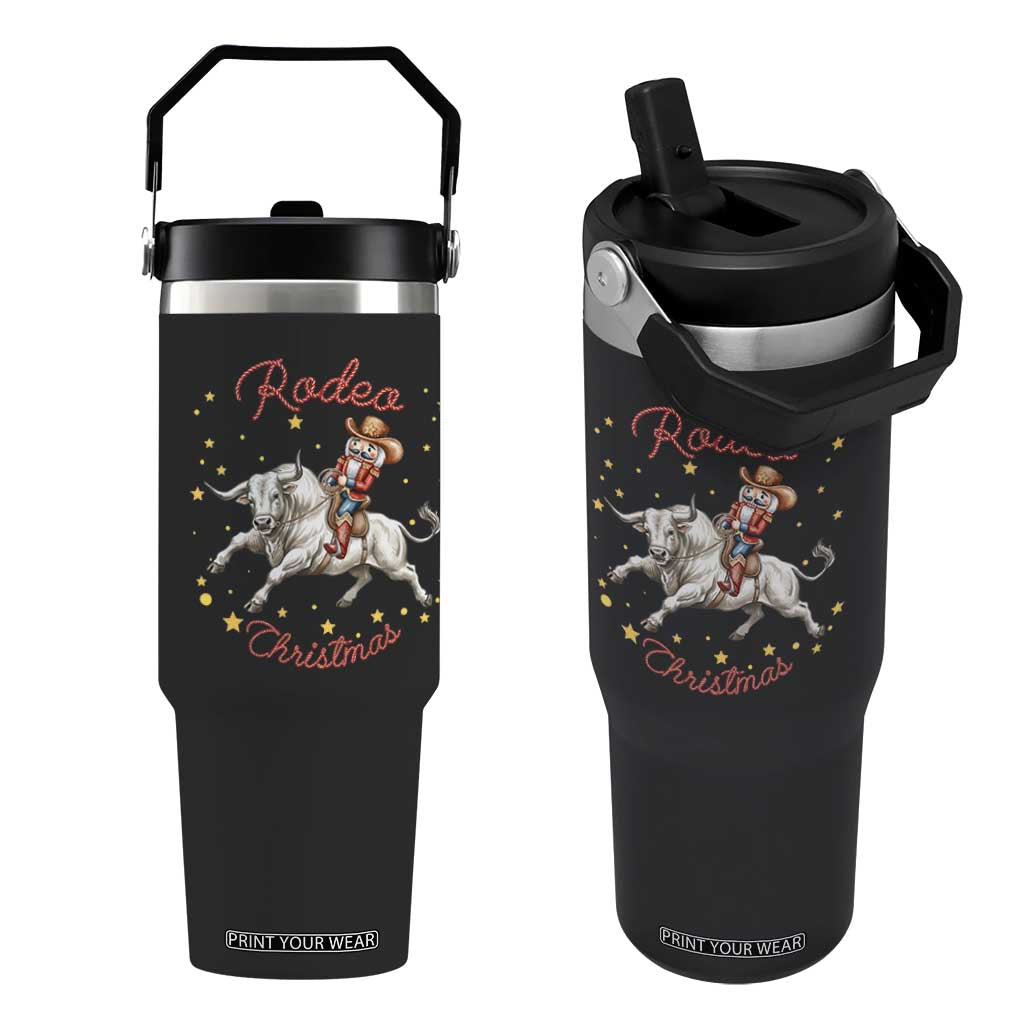 Funny Nutcracker Bull Riding Rodeo Christmas Flip Straw Tumbler Western Holiday Gift TS12 One Size: 30 oz Black Print Your Wear