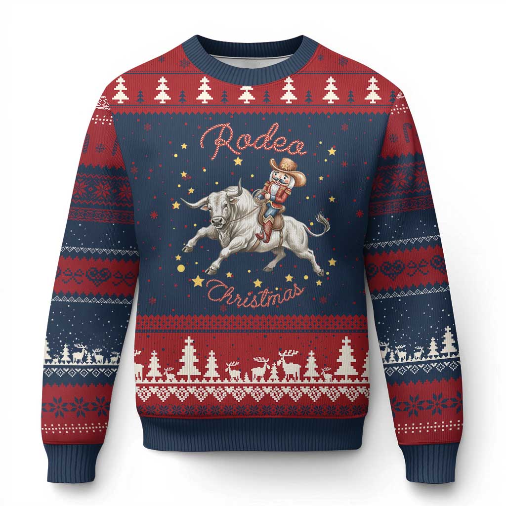 Funny Nutcracker Bull Riding Rodeo Xmas Ugly Christmas Sweater Western Holiday Gift TS12 Navy Red Print Your Wear