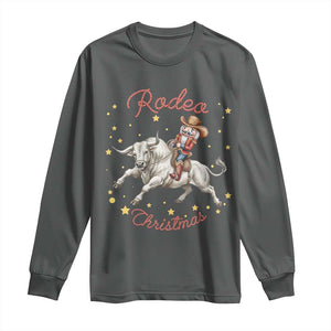 Funny Nutcracker Bull Riding Rodeo Christmas Long Sleeve Shirt Western Holiday Gift TS12 Dark Heather Print Your Wear