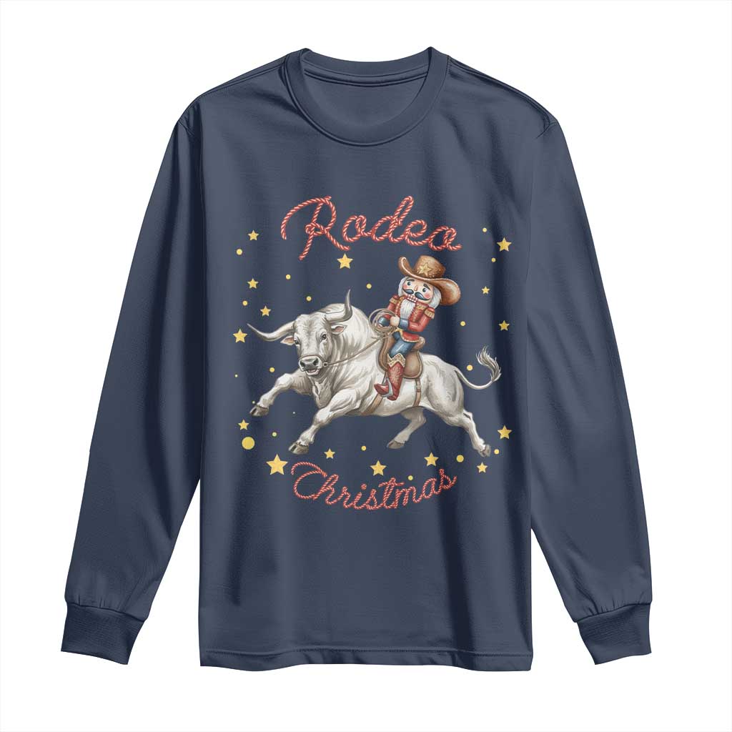 Funny Nutcracker Bull Riding Rodeo Christmas Long Sleeve Shirt Western Holiday Gift TS12 Navy Print Your Wear