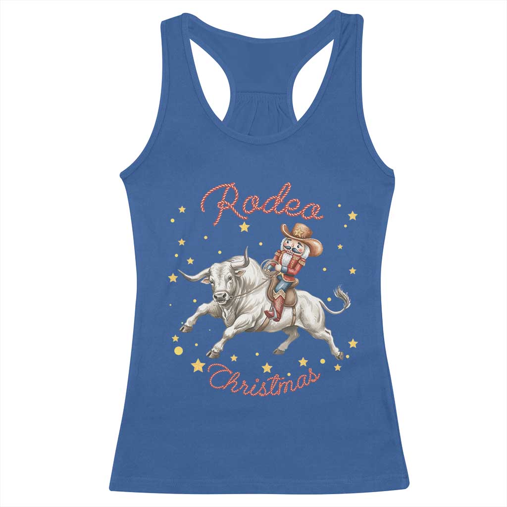 Funny Nutcracker Bull Riding Rodeo Christmas Racerback Tank Top Western Holiday Gift TS12 Royal Blue Print Your Wear