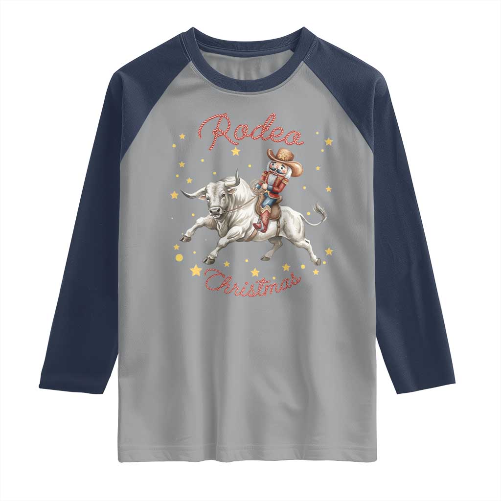 Funny Nutcracker Bull Riding Rodeo Christmas Raglan Shirt Western Holiday Gift TS12 Sport Gray Navy Print Your Wear