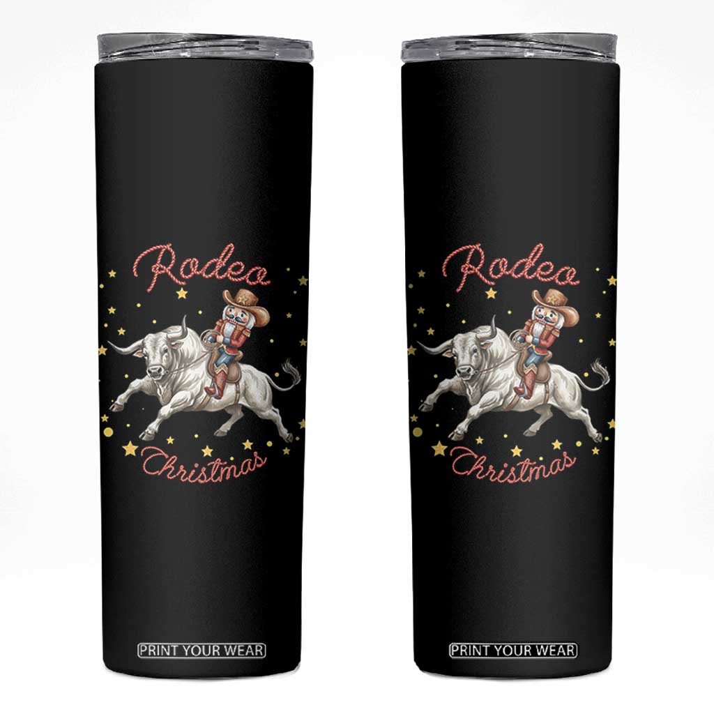 Funny Nutcracker Bull Riding Rodeo Christmas Skinny Tumbler Western Holiday Gift TS12 Black Print Your Wear